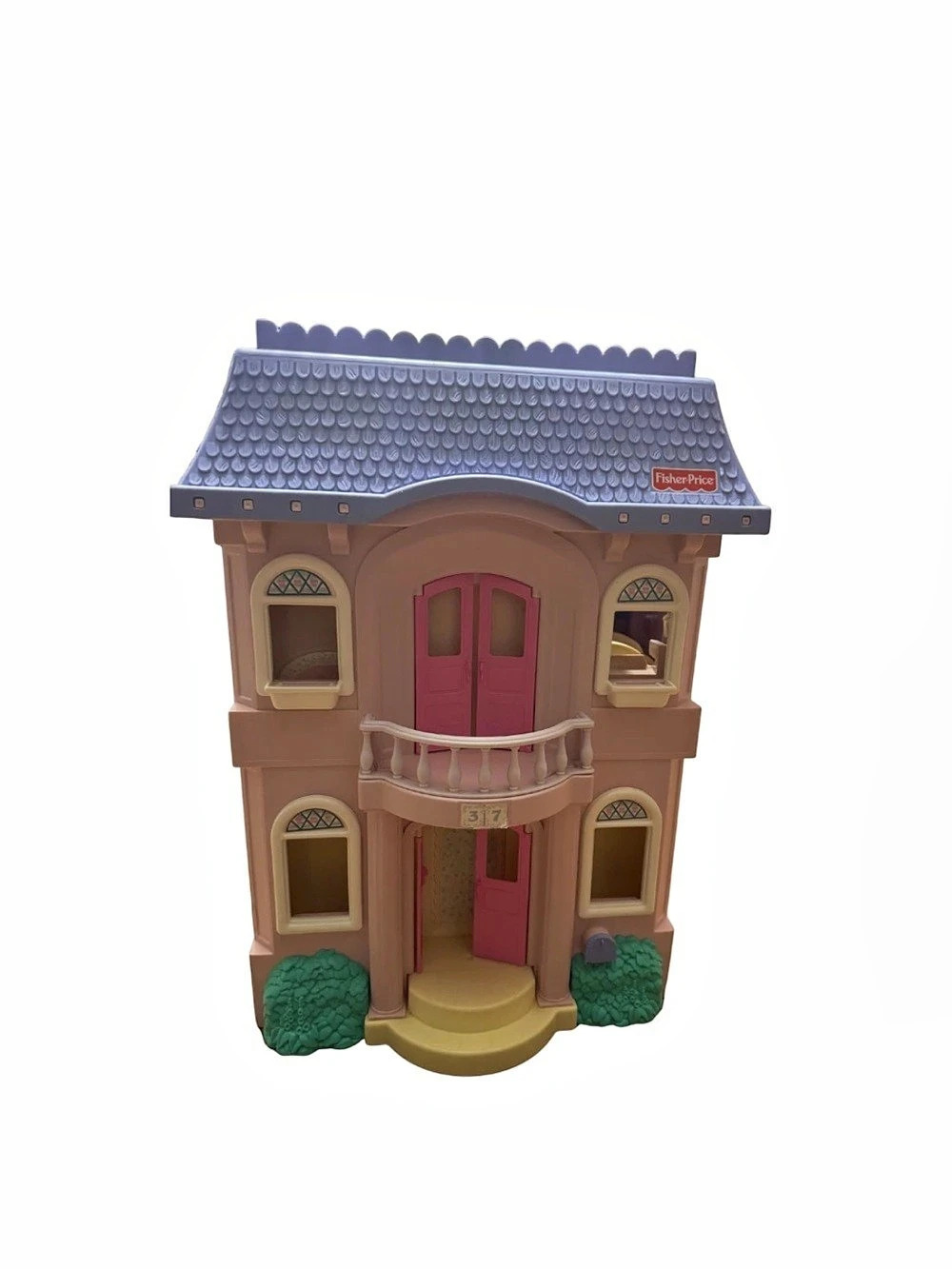 Vintage 1990s Fisher-Price Loving Family Grand Dollhouse Blue Roof Pink House